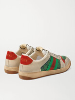Thumbnail for your product : Gucci Screener GG Webbing-Trimmed Distressed Leather and Printed Canvas Sneakers - Men - Neutrals - 8.5