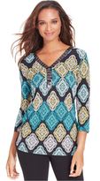 Thumbnail for your product : JM Collection Embellished V-Neck Printed Top