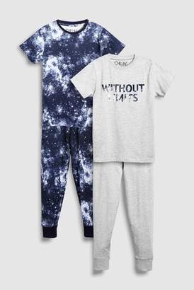 Next Boys Blue/Grey Cosmic Slogan Pyjamas Two Pack (3-16yrs)