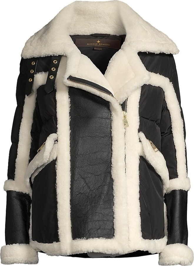 Nicole Benisti Mixed Media Shearling Down Moto Jacket ShopStyle