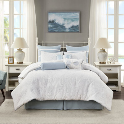 Wovilo White King Comforter With Blue In Coastal And Modern Bedroom Style Inspired