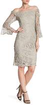 Thumbnail for your product : Marina Off-the-Shoulder Bell Sleeve Crochet Knit Dress