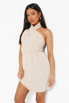 Thumbnail for your product : boohoo Petite Linen Look Cross Front Mini Dress