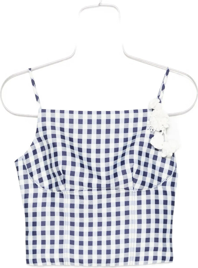 Self-Portrait Gingham Floral-Embellished Top