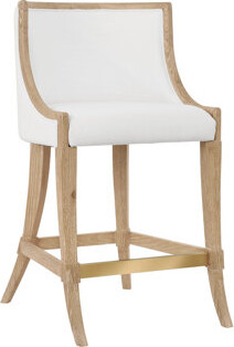 Worlds Away Klismos Leg Counter Stool With Performance White Linen Upholstery
