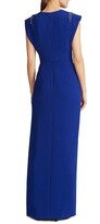 Thumbnail for your product : Theia Jewel-Neck Flange-Sleeve Crepe Gown w/ Side Slit