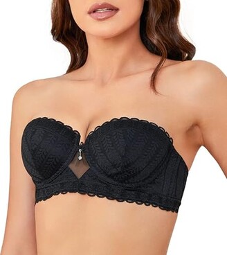 MELENECA Women's Strapless Bra for Large Bust Back Smoothing Plus Size with  Underwire Black 40E 