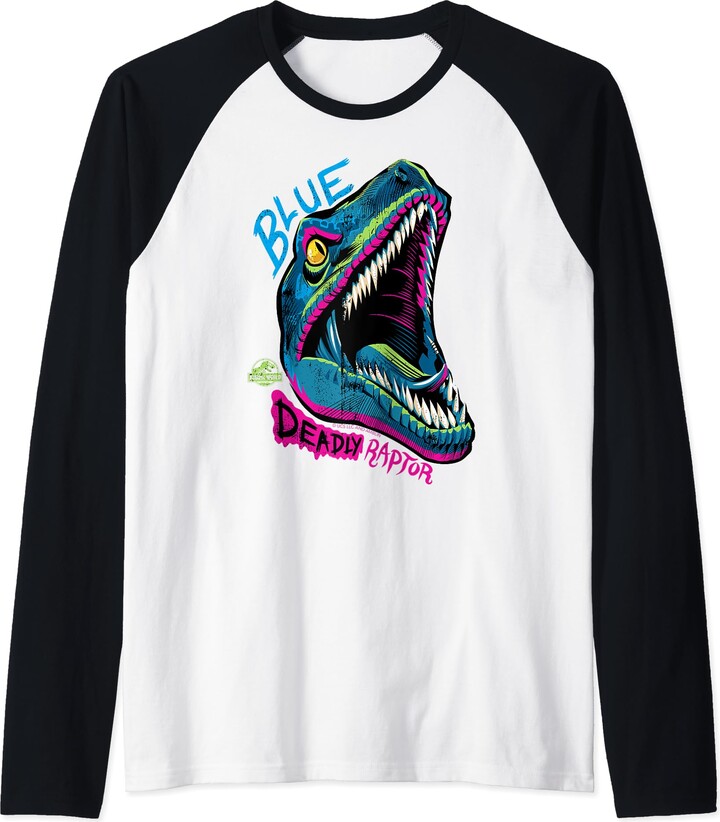 Jurassic Park Jurassic World Neon Blue Deadly Raptor 90’s style Raglan