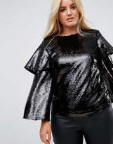 Thumbnail for your product : Fashion Union Plus Blouse Sequin Top With Ruffle Sleeves