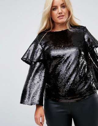 Fashion Union Plus Blouse Sequin Top With Ruffle Sleeves