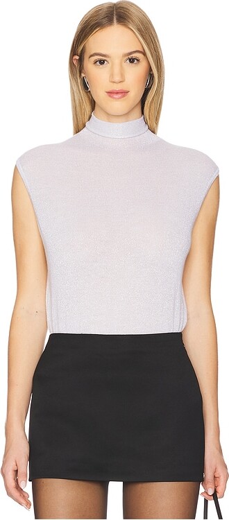Autumn Cashmere Sleeveless Shimmer Funnel Neck Sweater
