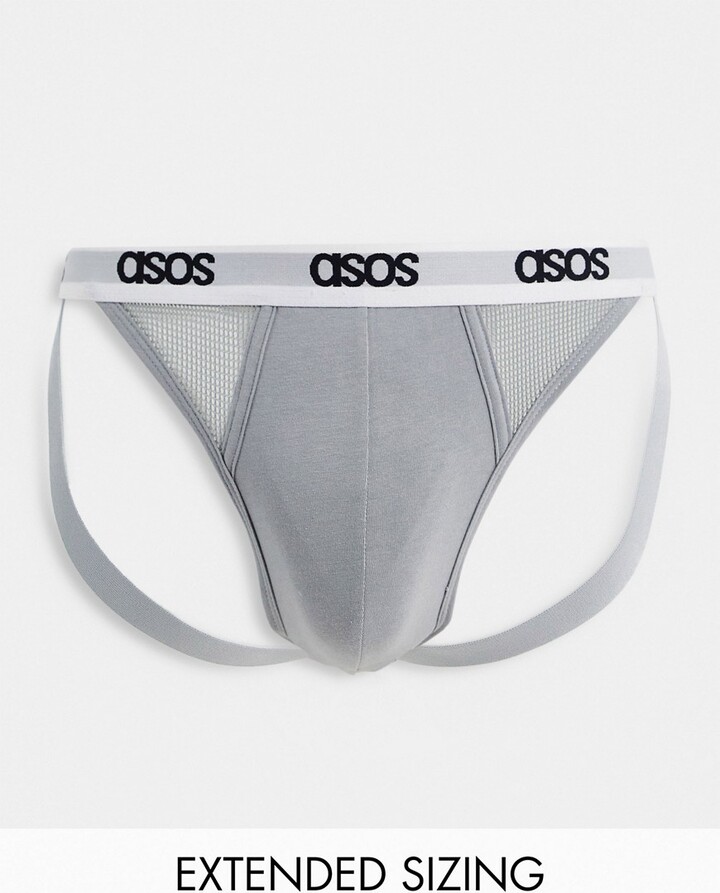 ASOS DESIGN jock strap in gray mesh with cut out panels