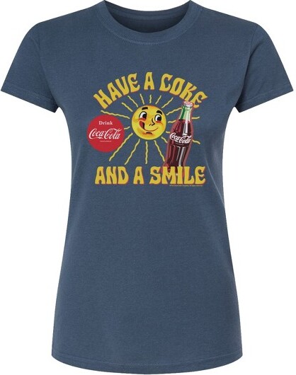 Coca Cola Women'sCoca-colaHaveACokeAndASmileFittedGraphicT-Shirt-Indigo-Large