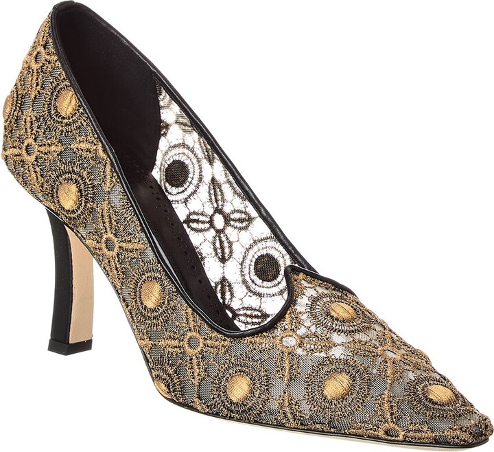 Manolo Blahnik Euridi 90 Mesh & Leather Pump