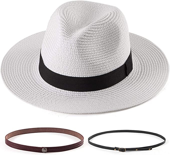 LADYBRO Fedora Hats for Women 100% Wool Changeable Band Belt Buckle Felt Wide Brim Straw Panama Hat