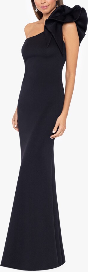 Betsy & Adam Ruffle One-Shoulder Trumpet Gown