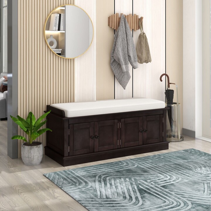 Acosure Wood Storage Bench with 1 Removable Basket and 2 Drawers