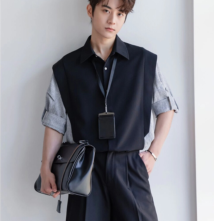 NONE Men & apos;s Trend Contrast Patchwork Youth Shirt Tops Polo Neck Summer New Plus Size Temperament Blouse Fashion Casual Men Clothing