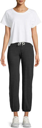 Monrow Heathered Drawstring Side-Stripe Sweatpants