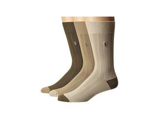 Polo Ralph Lauren 3-Pack Rib Crew with Contrast Heel/Toe and Polo Player Embroidery (Khaki Assorted