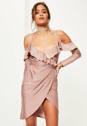 Missguided Slinky Frill Cold Shoulder Midi Dress