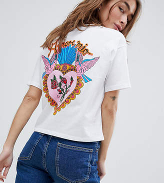 ASOS Petite Design Petite Boxy T-Shirt With Mi Amore Back Print