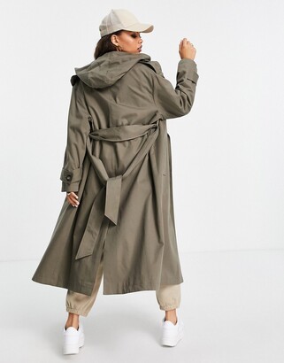 ASOS Petite ASOS DESIGN Petite trench coat with hood in stone