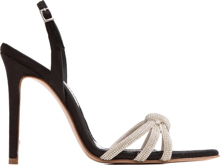 Ginissima Daisy Silver Crystals And Black Satin Sandals