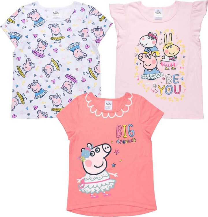 Peppa Pig Girls 3 Pack T-Shirts - White/pink