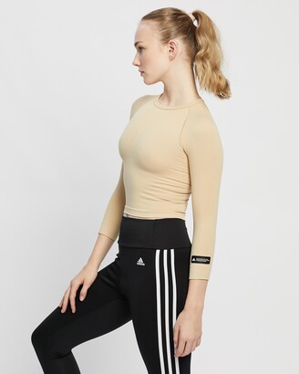 adidas Women's Brown Long Sleeve T-Shirts - Formotion Cropped Training Tee - Size L at The Iconic