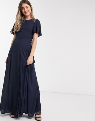 ASOS DESIGN Bridesmaid maxi dress with lace insert panels in navy