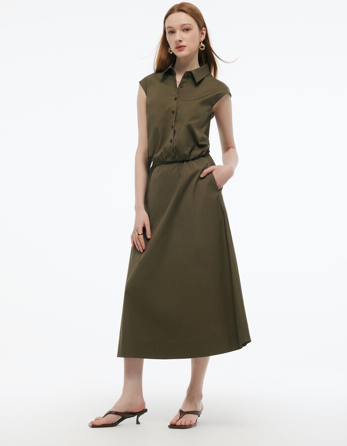 GOELIA Cap Sleeve Elastic Hem Top And A-Line Skirt Two-Piece Set - Olive / XXS