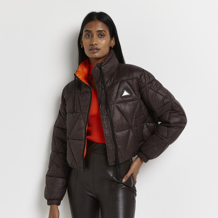 black cropped shiny puffer jacket