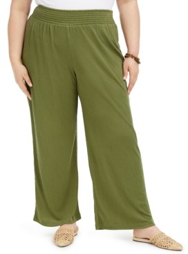 Full Circle Trends Trendy Plus Size Smocked Wide-Leg Pants