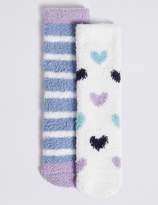 Thumbnail for your product : Marks and Spencer 2 Pairs Of Heart & Striped Slipper Socks