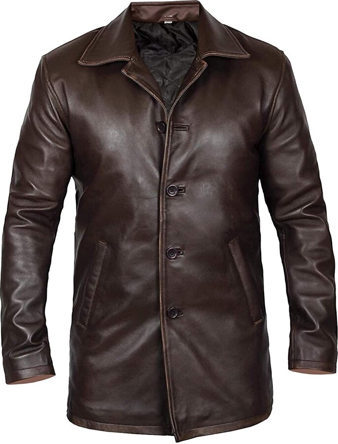 Hafsah Mens Black Leather Coat Real Leather Long Coat Men's Classic