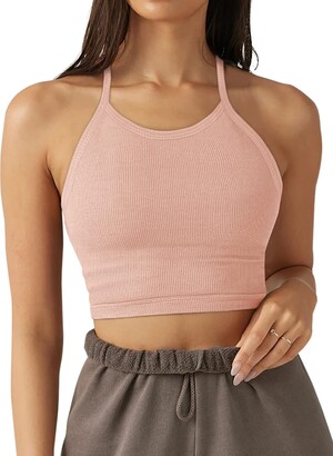 LASLULU Workout Sports Bra for Women Cropped Tank Tops Going Out Tops  Halter Crop Tops Cami Bra Athletic Tops(Burgundy Small) - ShopStyle