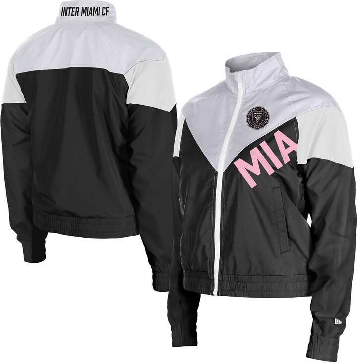 5th & Ocean By New Era Women'sÂ Black Inter Miami Cf Leisure Cropped Full-Zip Windbreaker Jacket