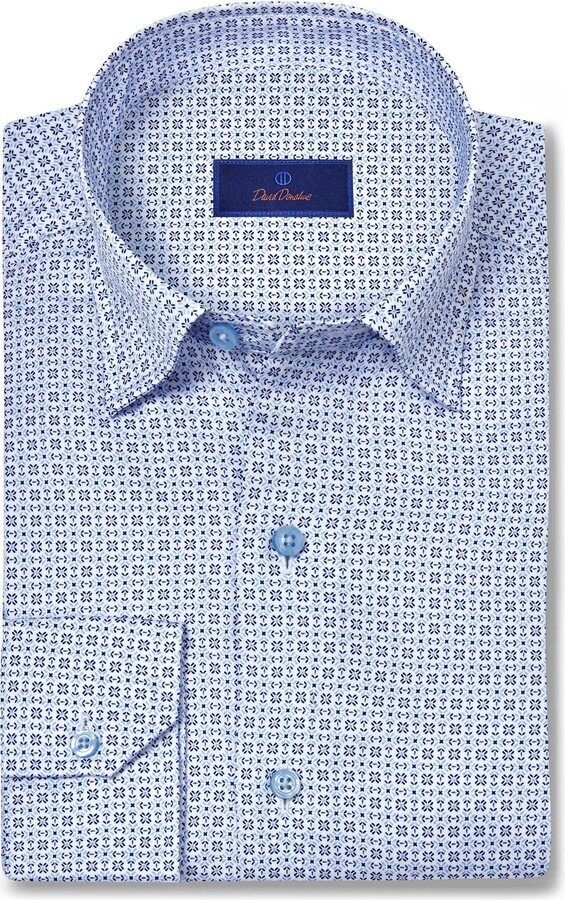 David Donahue Geometric Print Cotton Sport Shirt