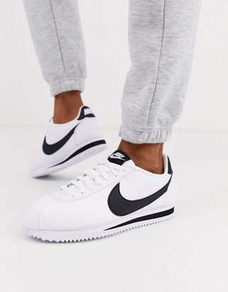Nike White And Black Classic Cortez Leather Sneakers - ShopStyle Trainers &  Athletic Shoes