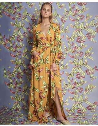 PatBO Zebrina Print Beaded Maxi Wrap Dress