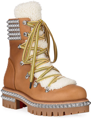 Christian Louboutin Men's Yeti Studded Leather Boots w/ Shearling
