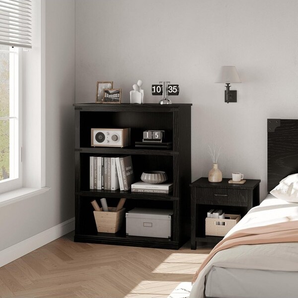 Coolmee Farmhouse3-TierBookcase:LowWoodenShelfwithOpenStorageforLivingRoom,HomeOffice,orBedroomDisplay&Organization.