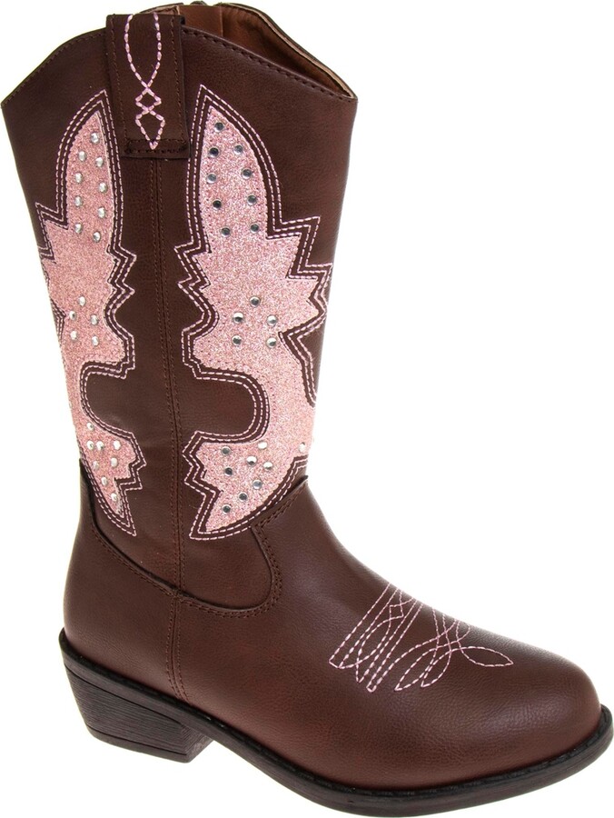KensieGirl Little Kids Zip-Up Cowgirl Boots - Brown, Pink
