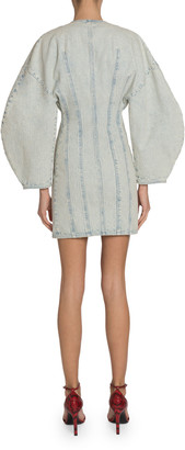 Givenchy Lantern-Sleeve Button-Front Denim Dress