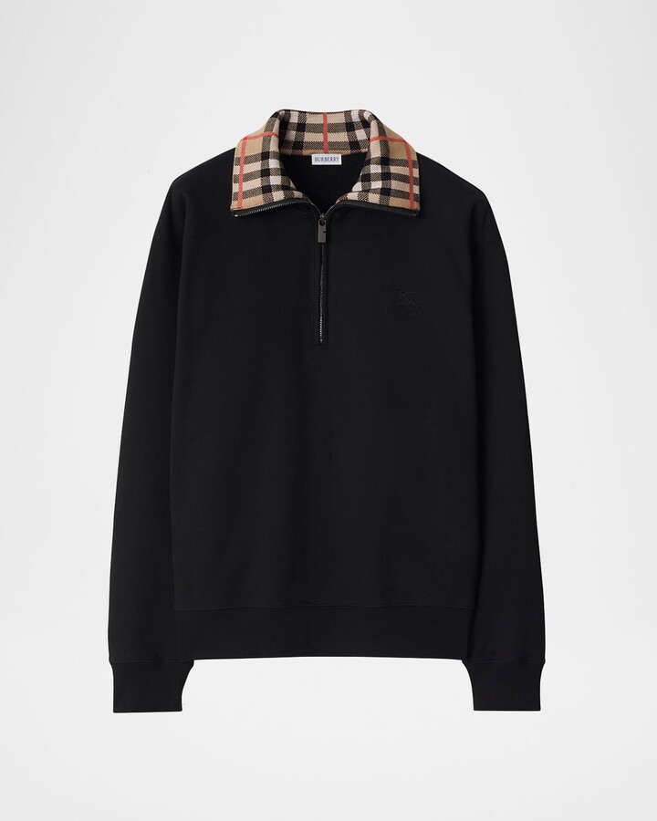 Burberry Men's Check-Collar Quarter-Zip Sweater