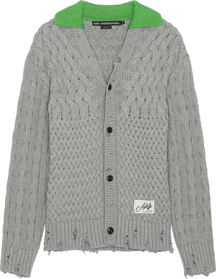 ANDERSSON BELL Green Collar V-Neck Cardigan in Grey