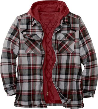 N /D Mens Thermal Quilted Lined Flannel Shirts Jackets with Hood Button  Down Long Sleeve Big and Tall Plaid Jackets (Brown - ShopStyle