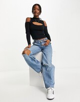 Thumbnail for your product : Topshop knitted fg cold shoulder top in black