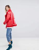 Thumbnail for your product : Monki Faux Leather Shearling Biker Jacket